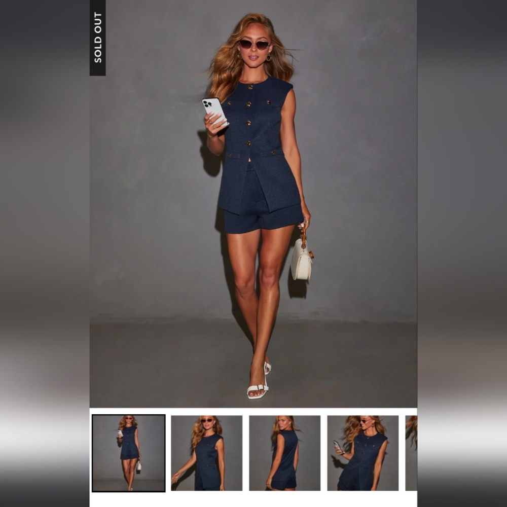 Endless Rose Navy Sleeveless Blazer Vest and Shorts Set NWT